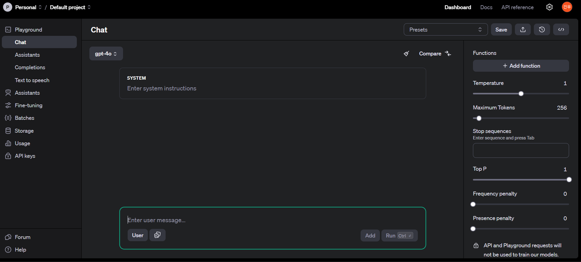 OpenAI API dashboard